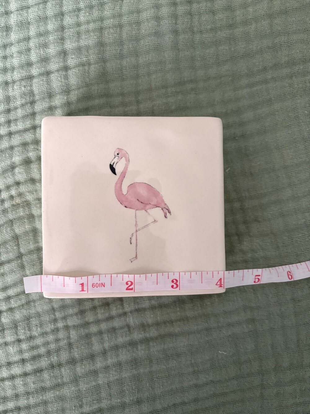 Square Ceramic Decor Block Flamingo Leaf Glossy 4in